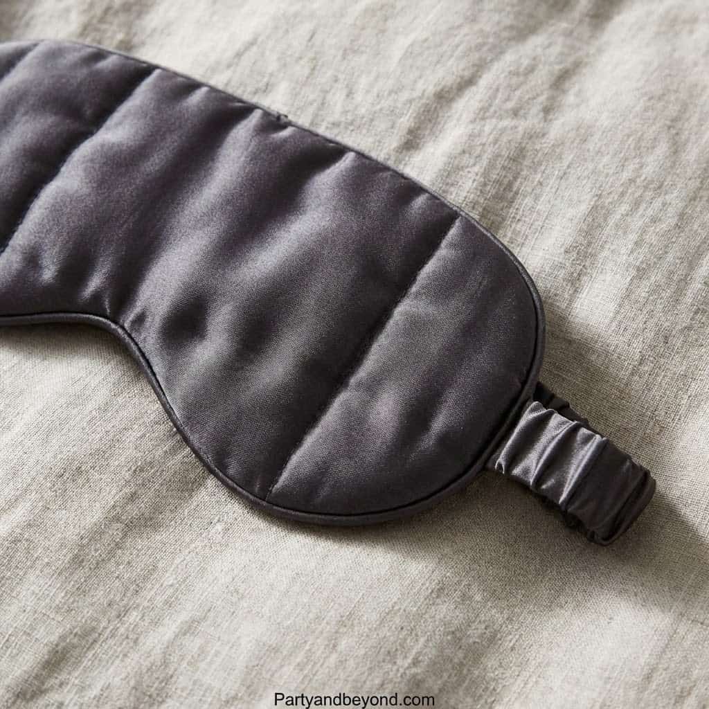 Comfortable black sleep mask for restful sleep and relaxation.