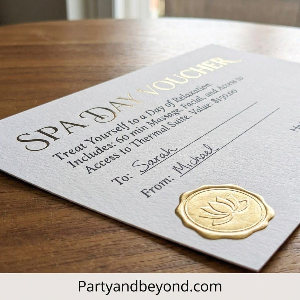 Relaxing spa gift certificate for a rejuvenating experience.
