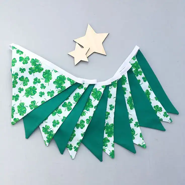 Irish flag bunting in green, white, and orange for St. Patrick's Day decor.