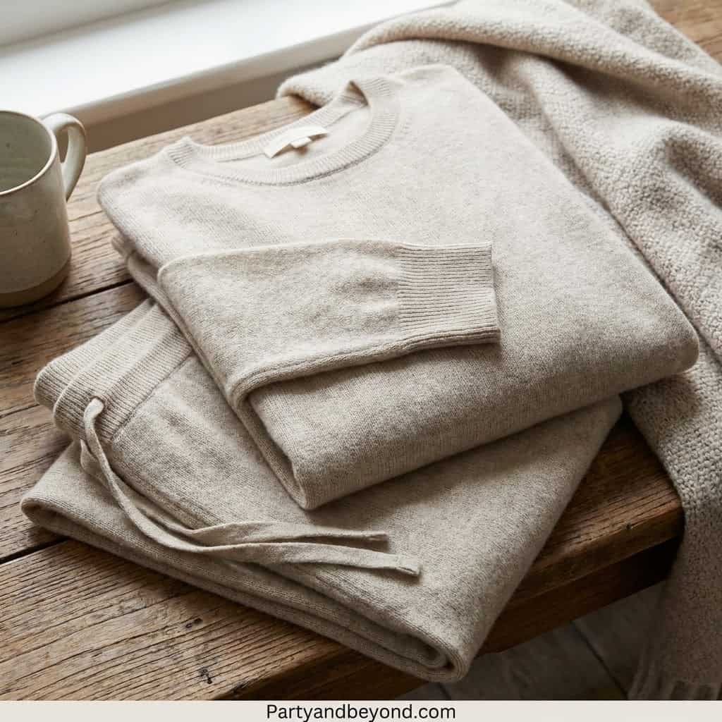 Cozy beige sweater gift set for Mother's birthday or special occasion. Perfect for a warm, stylish g.
