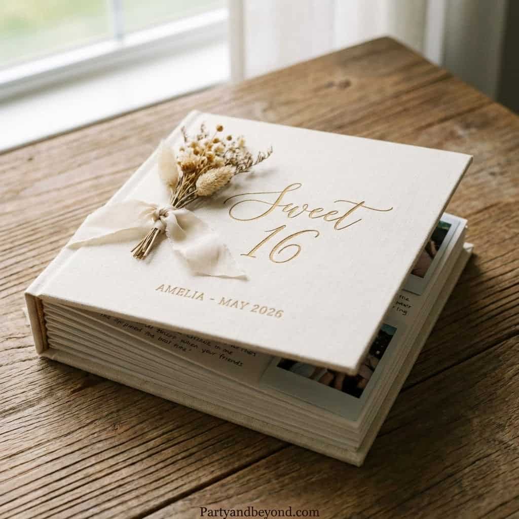 Elegant Sweet 16 guest book with floral accents for memorable celebrations.