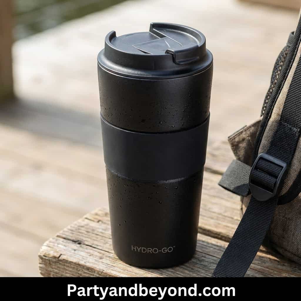 Hydro-GO insulated travel mug for hot and cold beverages.