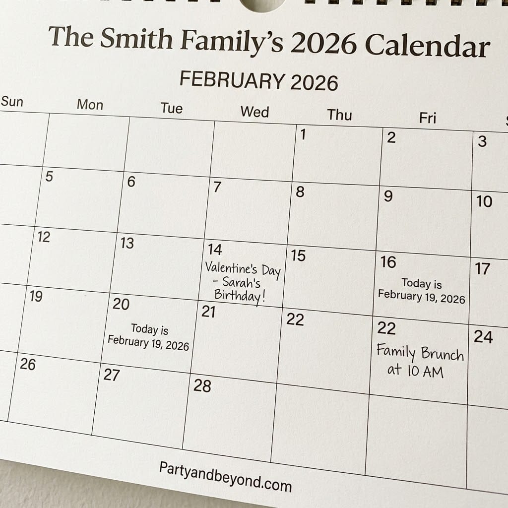 Calendar for 2026 with family events and birthdays.
