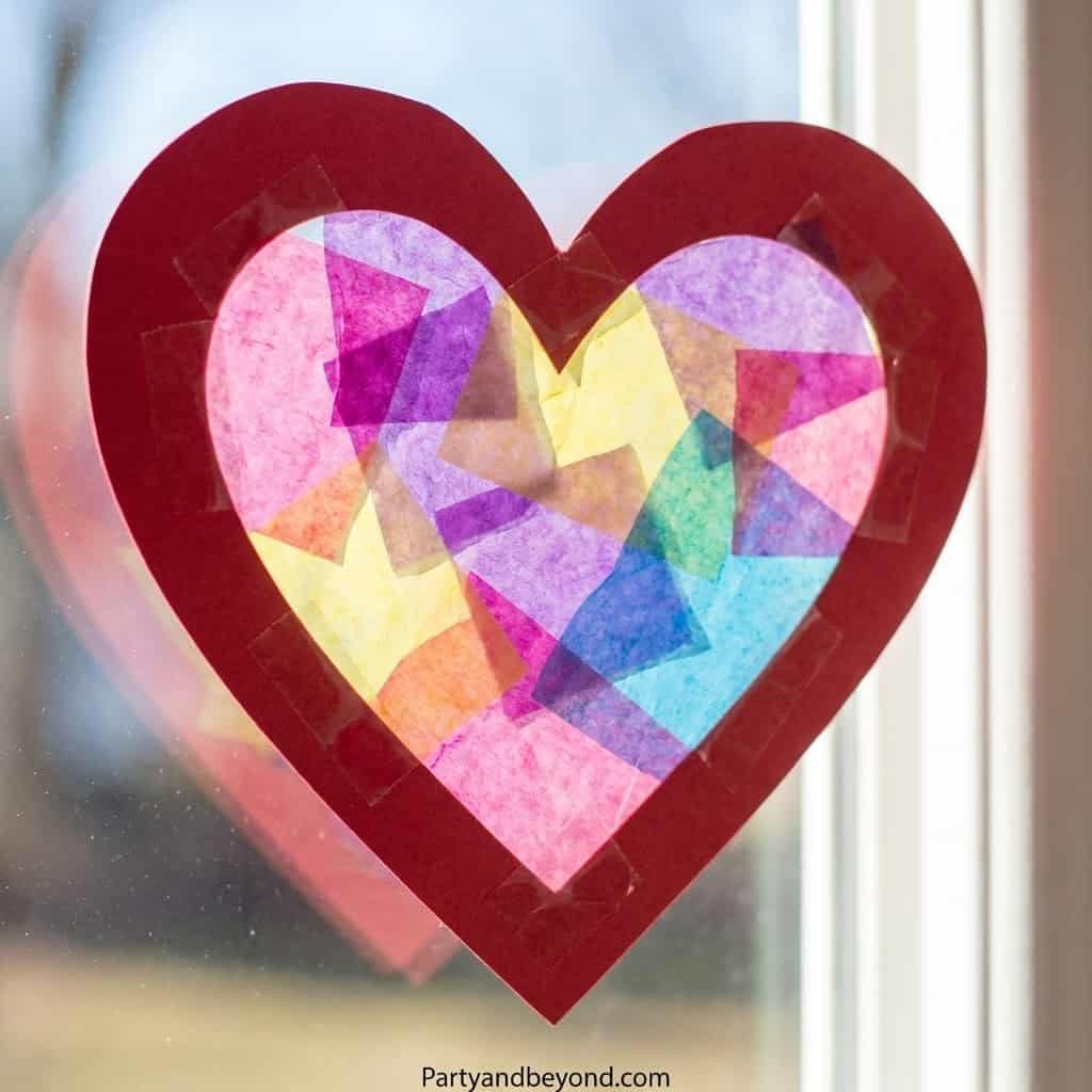 Colorful heart-shaped Valentine’s Day craft for kids’ DIY projects.