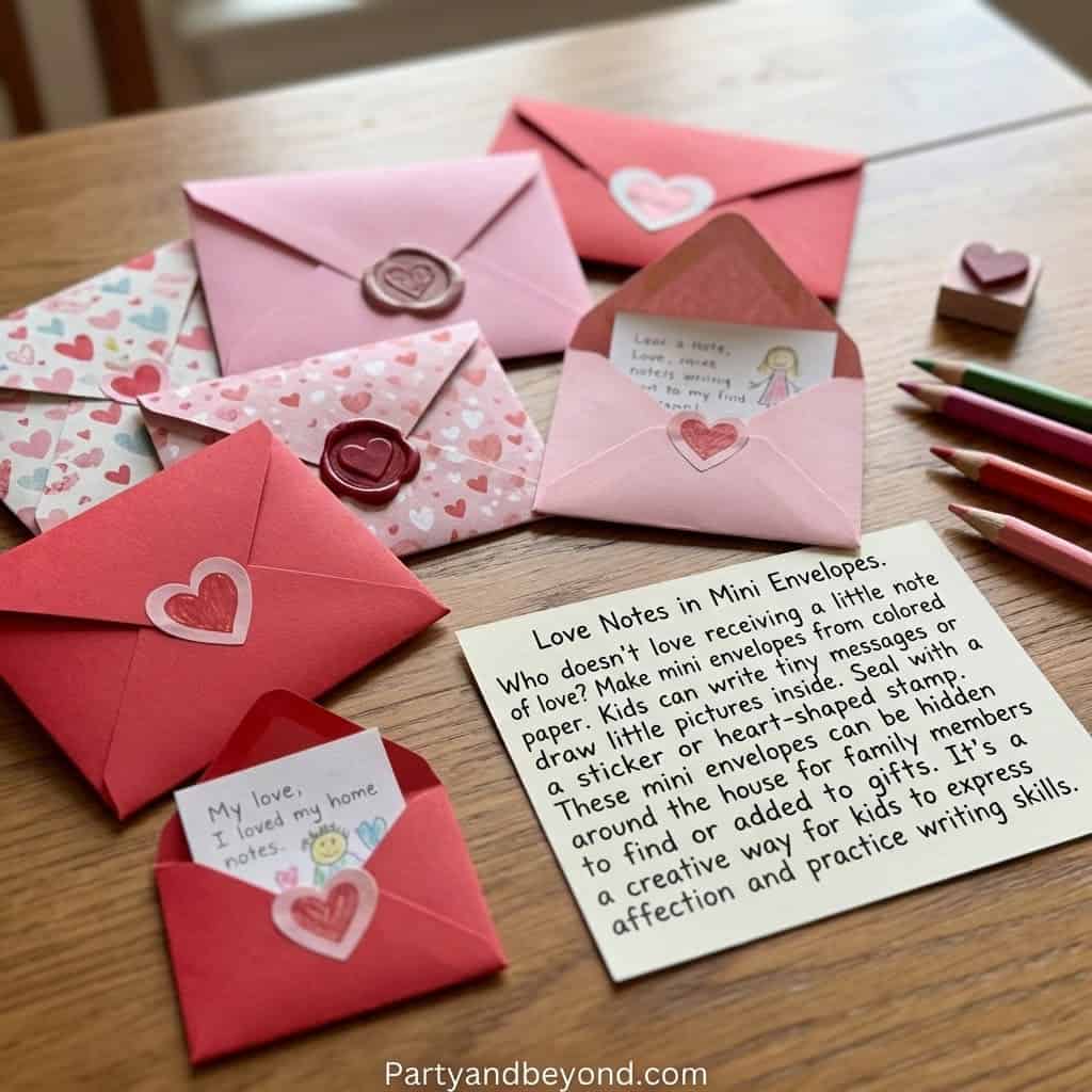 Valentine’s Day DIY Love Notes in Mini Envelopes for Kids.