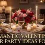16 Romantic Valentine’s Dinner Party Ideas for 2026 Elegant Valentine's dinner table with roses and candles.