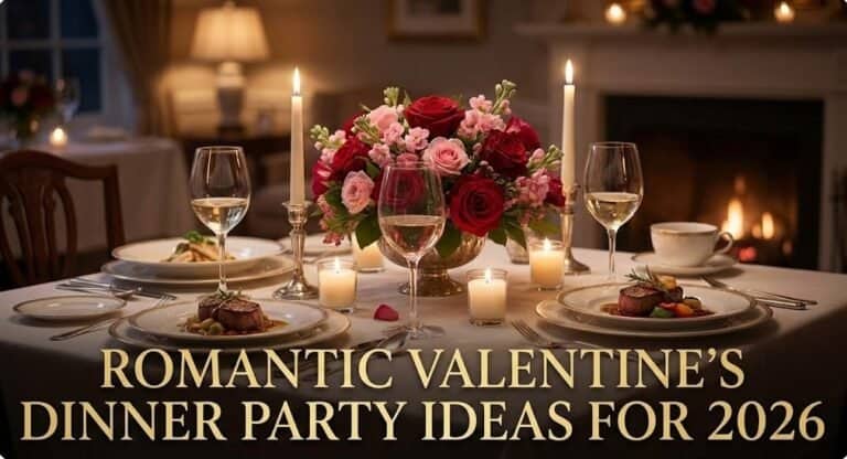 Elegant Valentine's dinner table with roses and candles.