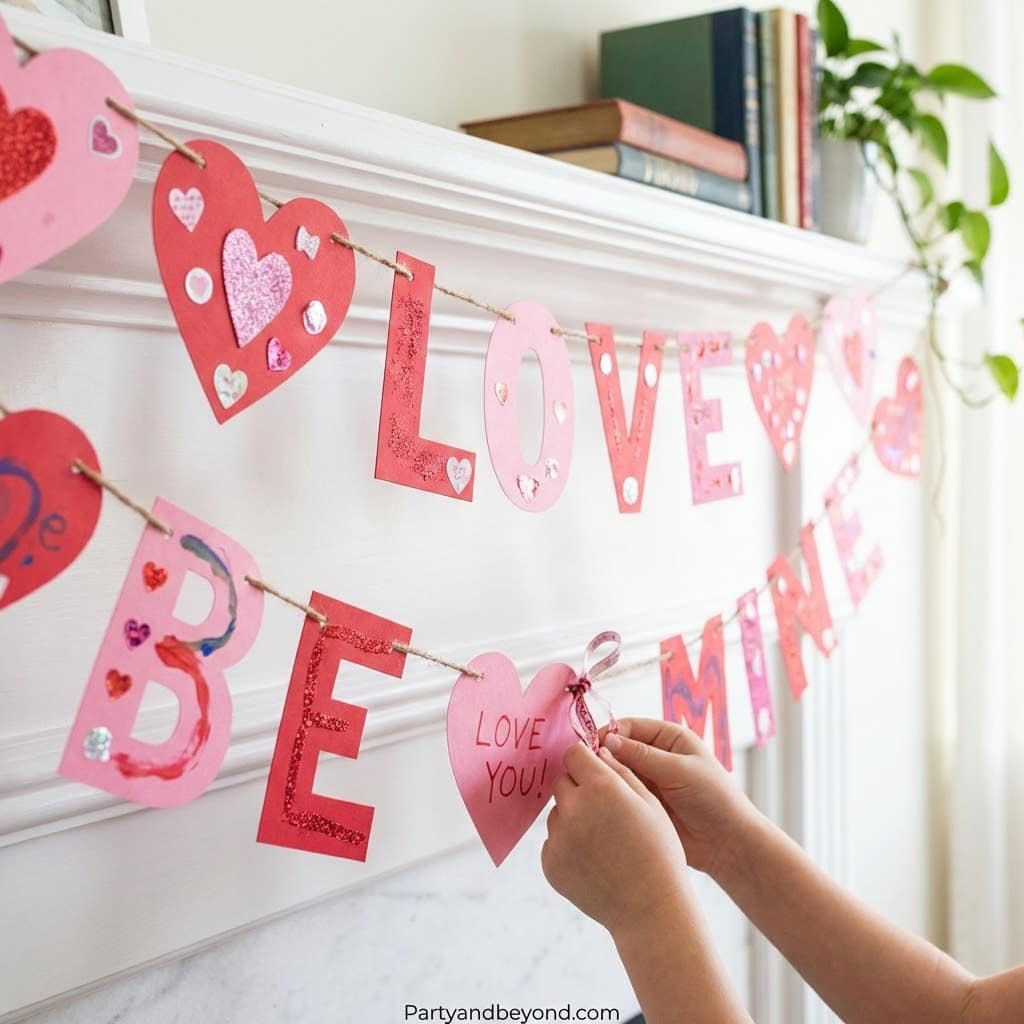 Valentine’s Day DIY heart banner for kids, perfect for festive decorations.