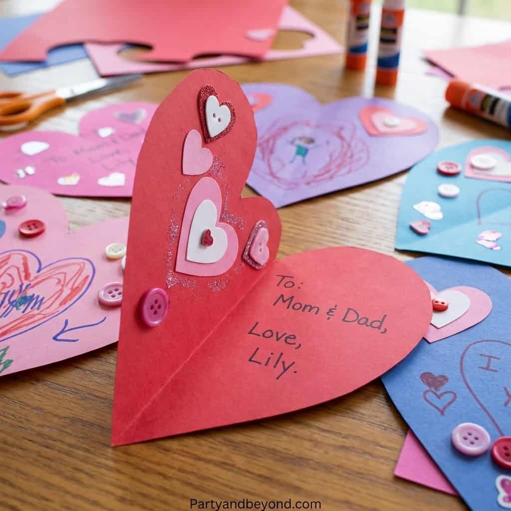 Valentine’s Day DIY Heart Card for Kids with Love Messages.