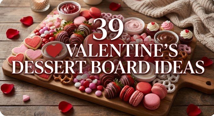 Assorted Valentine's Day dessert board with cookies, macarons, and chocolates for romantic celebrati.