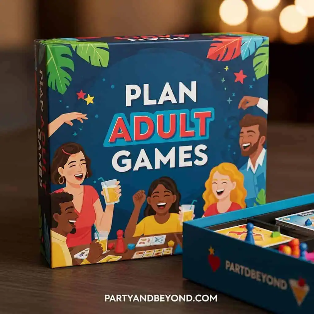 Fun adult party game box for social gatherings and celebrations.