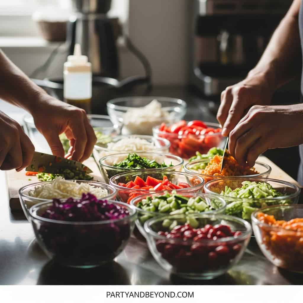 Dim Sum & Dumpling-Making Party at Home setup with dumpling folding station