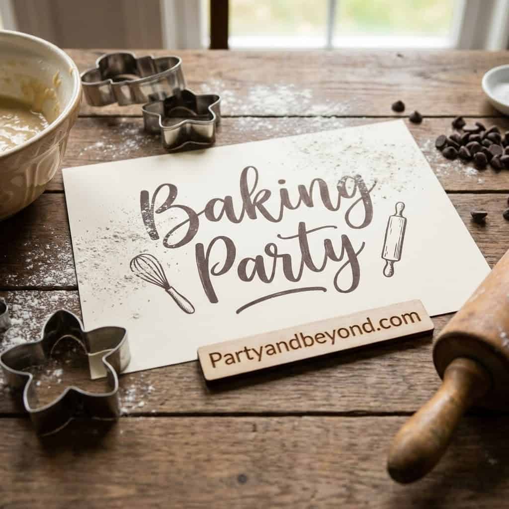 Baking party sign with baking tools for 15th birthday party ideas.