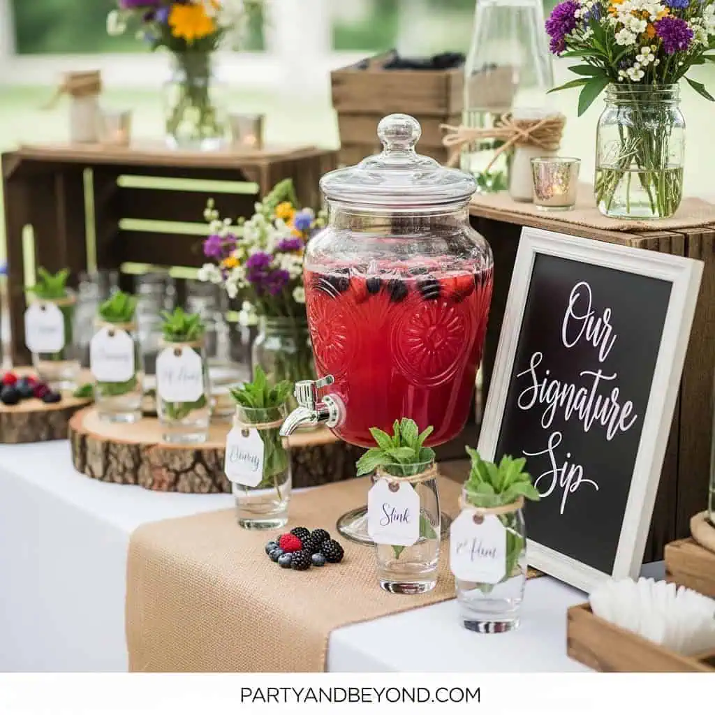 Elegant signature drink station for adult parties and events.