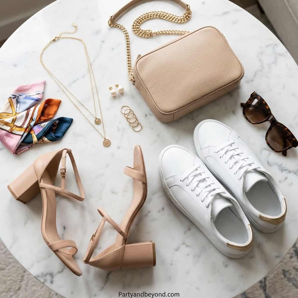 Stylish accessories and shoes for a 16th-grade graduation celebration.