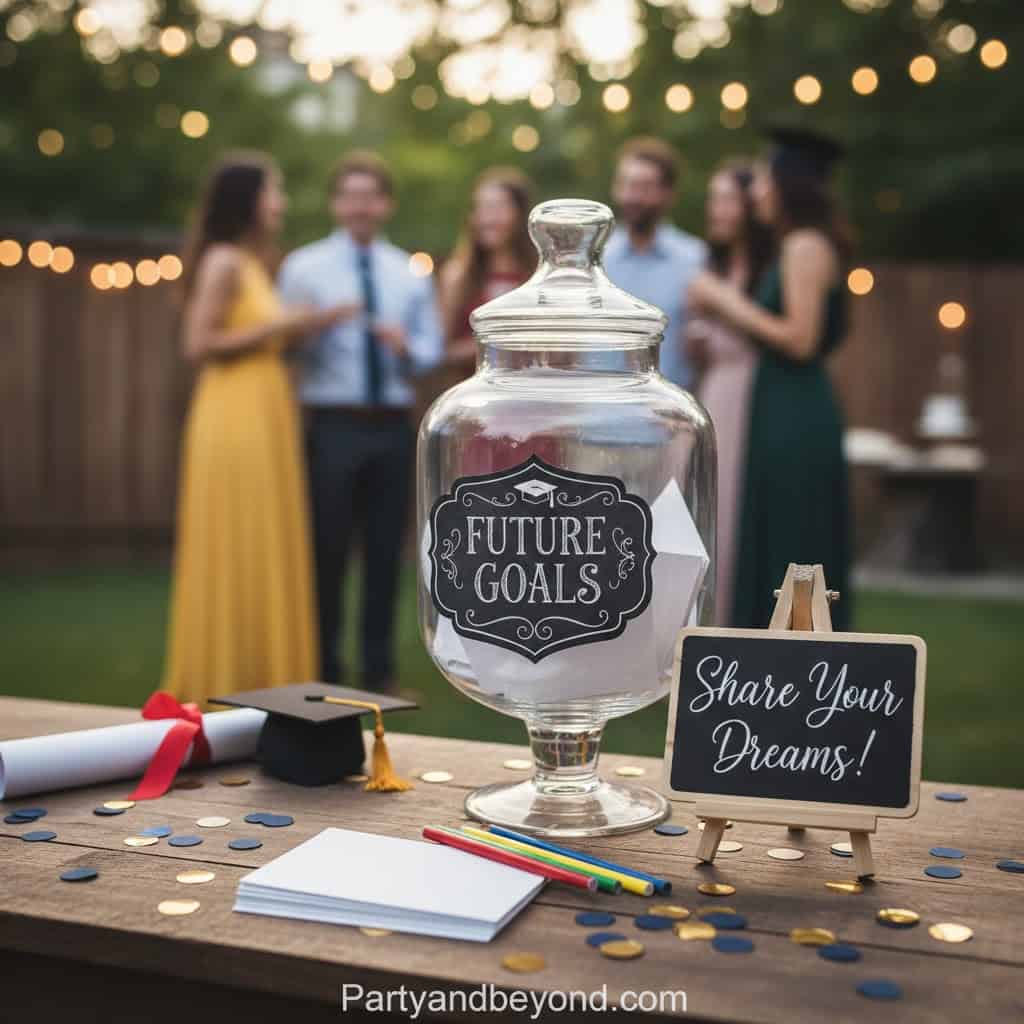 Graduation celebration with a "Future Goals" jar and motivational decor.