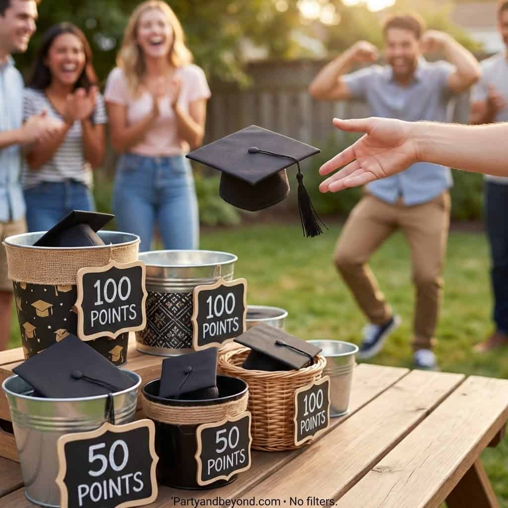 Graduation celebration with themed prizes and awards for indoor party games.