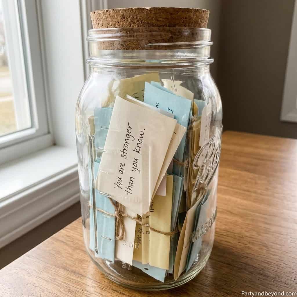 Inspirational graduation message jar for celebrating achievements.