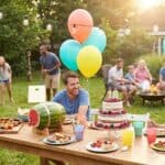 18 Budget-Friendly Summer Birthday Party Ideas That Impress Family celebrating summer birthday outdoors with balloons and cake.