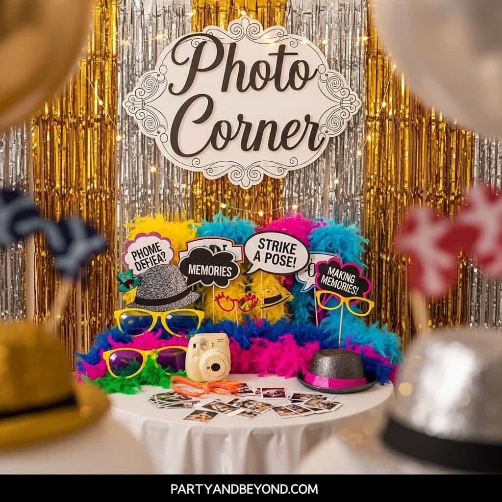 Photo corner setup with props for a dim sum and dumpling-themed party, perfect for capturing memorab.