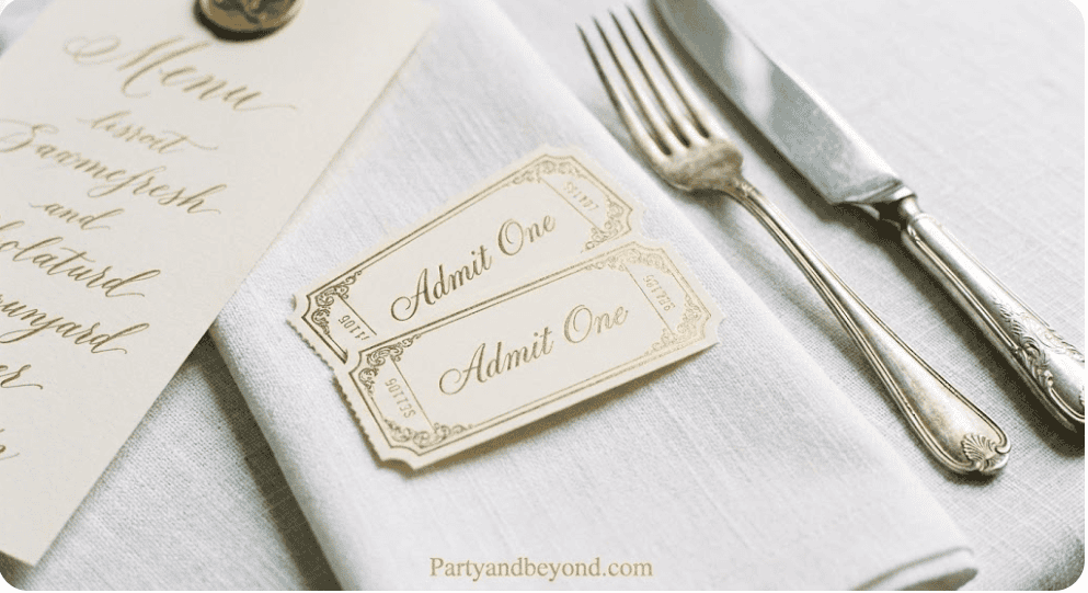 Fun carnival wedding games setup with tickets and table settings for guests.
