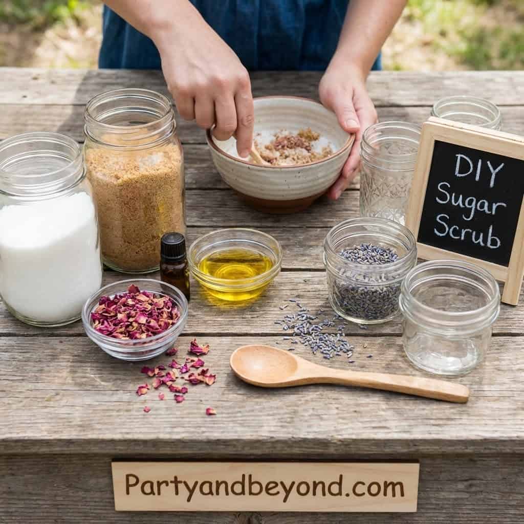 DIY Spa Party Sugar Scrub Ingredients for Kids' Fun Activities.