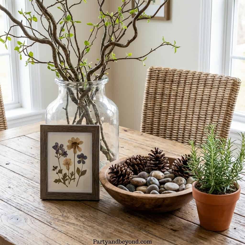 Beautiful spring-inspired home décor with natural elements and botanical accents. Perfect for a fres.