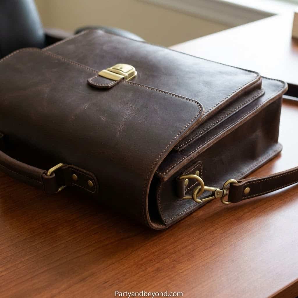 Elegant leather briefcase ideal for graduation presents and professional use.