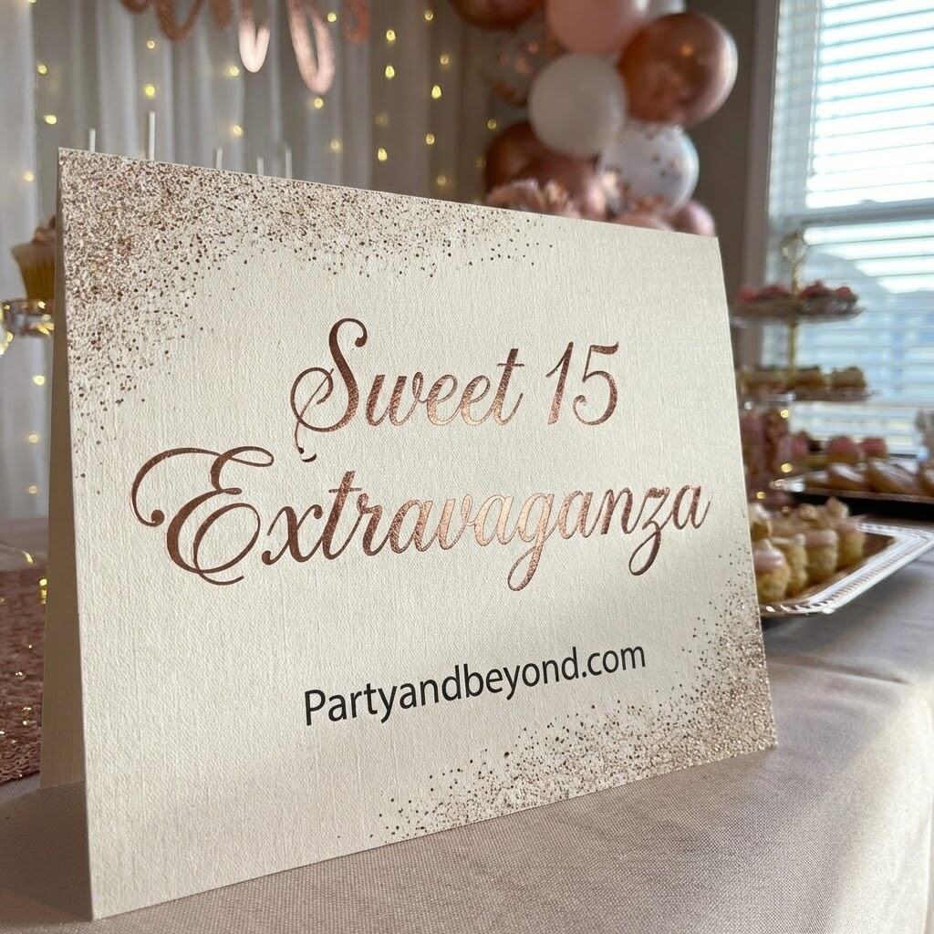 Elegant Sweet 15 Extravaganza sign for birthday party decor.