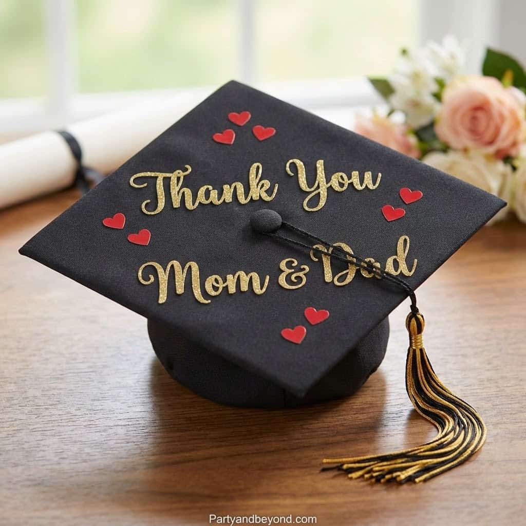 Graduation table decor with a "Class of 2024" sign, elegant tableware, and neutral tones for a styli.