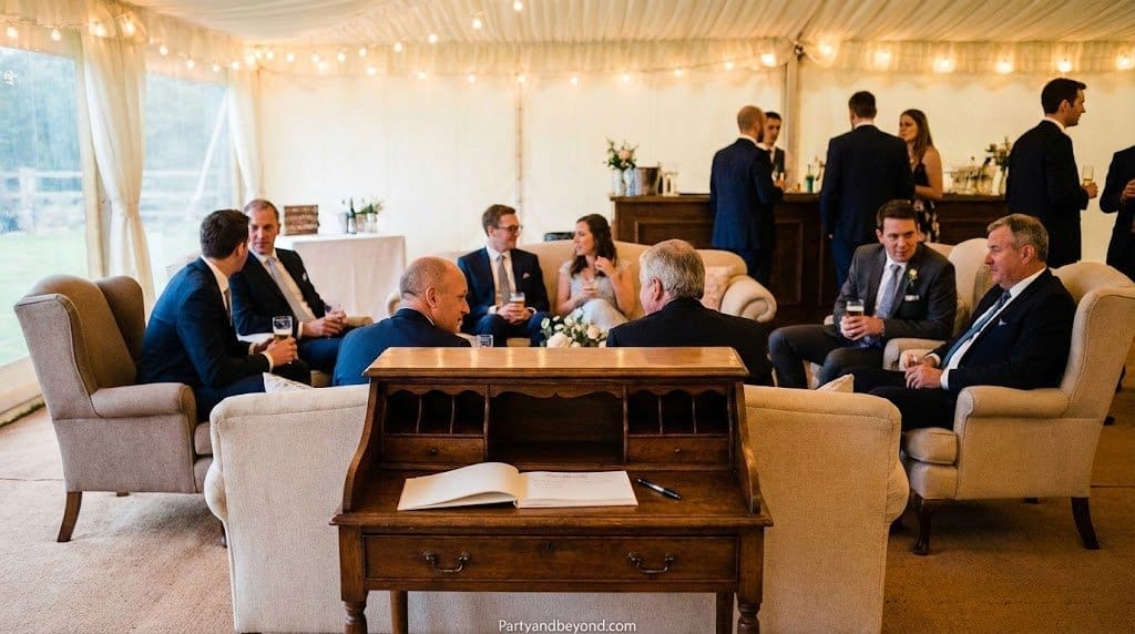 Wedding reception writing desk layout.