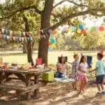 18 Park Birthday Party Ideas to Make Your Celebration Unforgettable Outdoor kids' birthday party with colorful balloons and decorations.