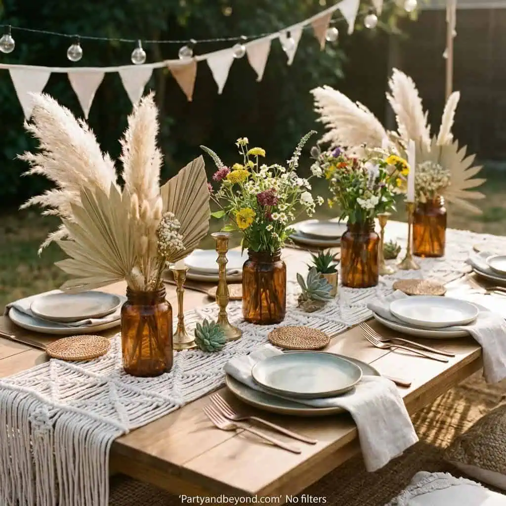Graduation table decor with a "Class of 2024" sign, elegant tableware, and neutral tones for a styli.