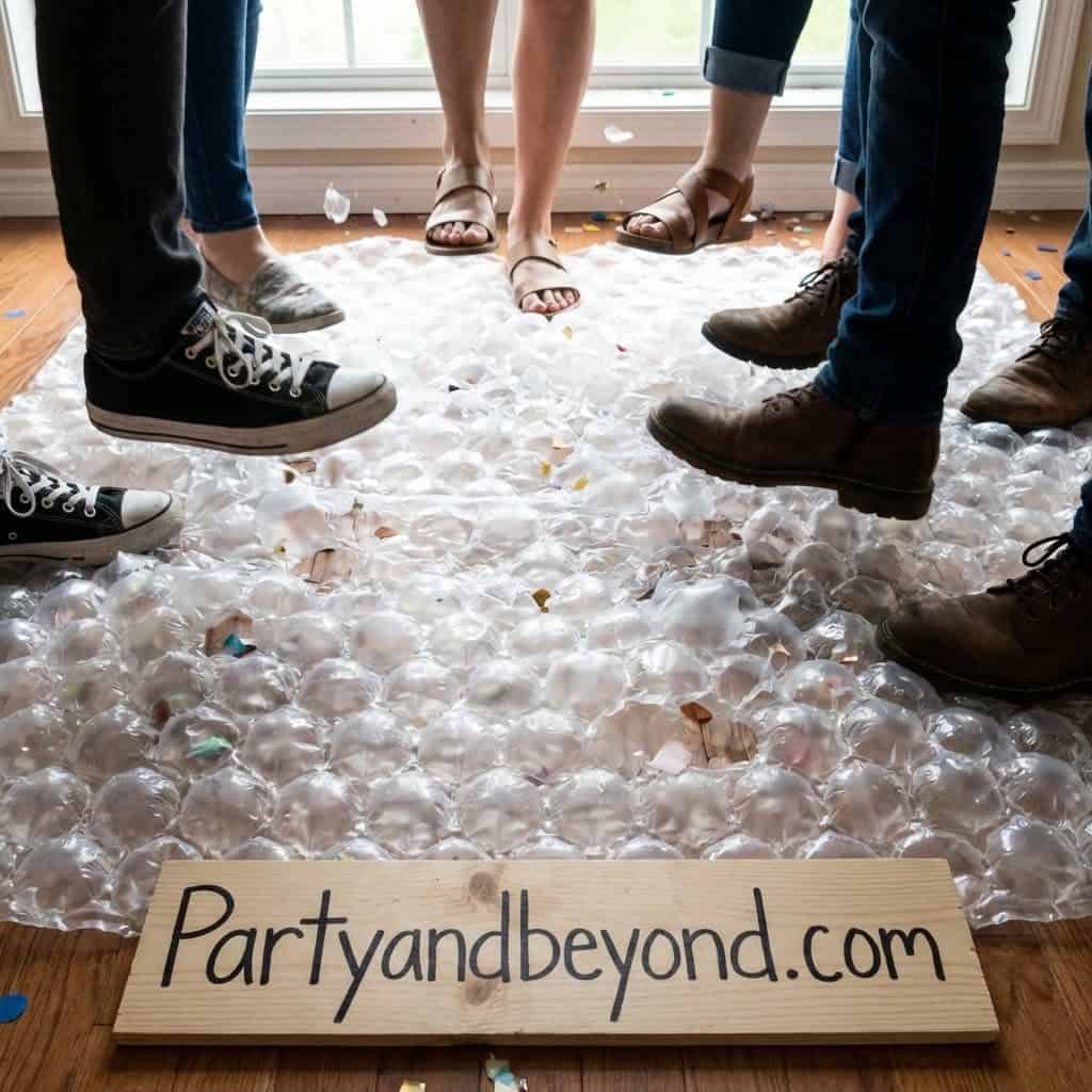 Fun kids' birthday game with bubbles and friends.