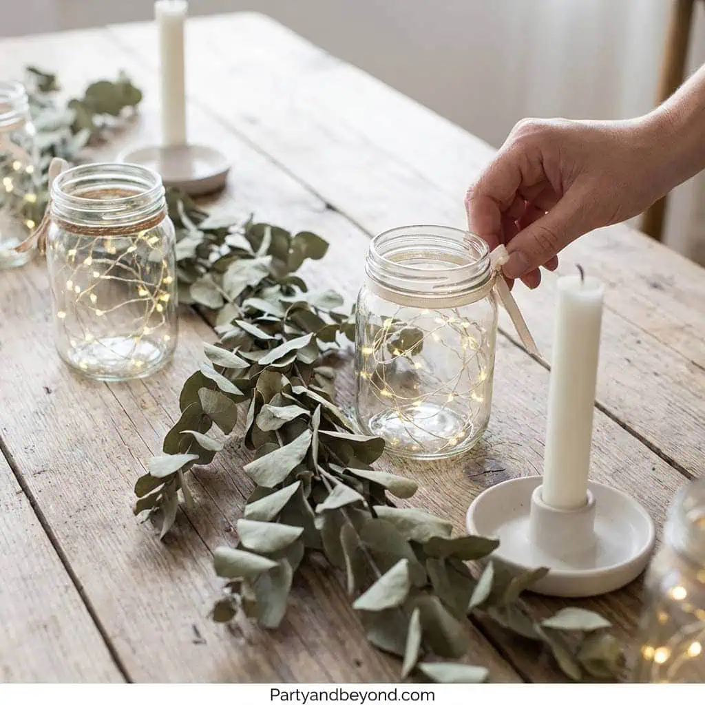 Elegant Mason Jar Candle Decor for Parties.