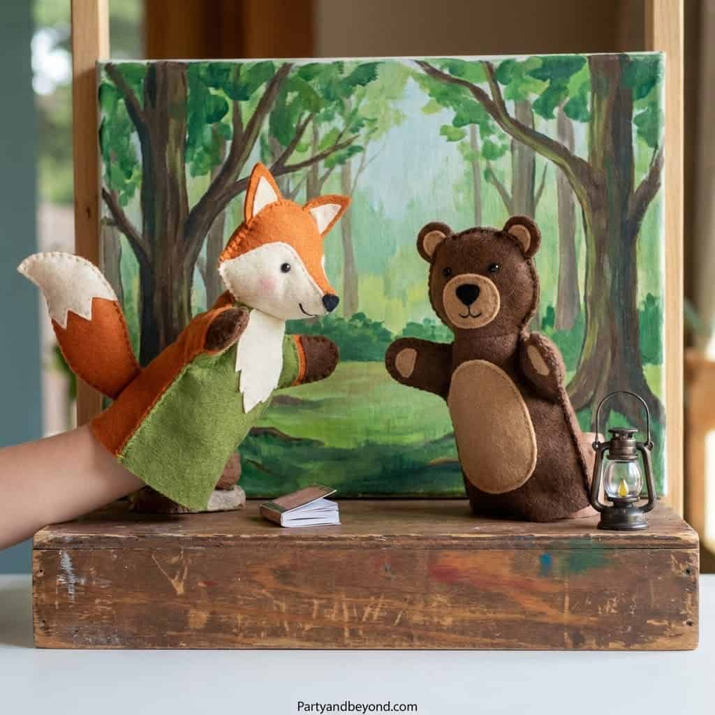 Cute fox and bear felt puppets for storytelling and playtime. Perfect for Easter celebrations and th.
