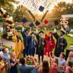 25 Graduation Party Ideas to Celebrate the Big Day Happy graduation celebration featuring graduates in caps and gowns, surrounded by friends and family.