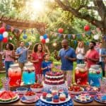 4th of July: 18 Party Ideas That Are Red, White and Amazing Vibrant 4th of July outdoor party with friends, patriotic decorations, and festive treats in a lush.