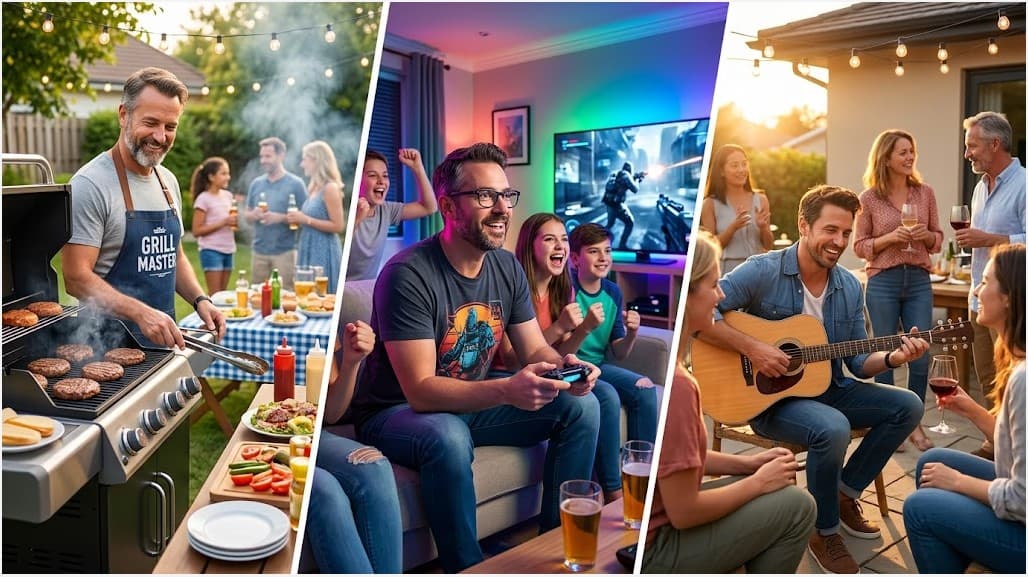 Father's Day outdoor and indoor celebration ideas with grilling, gaming, and music. Perfect for hono.