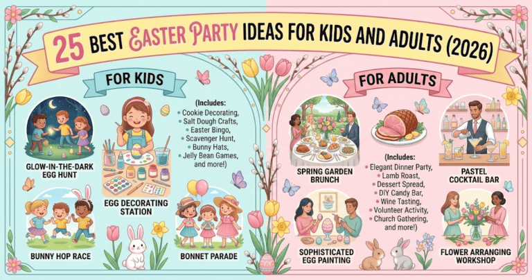 Easter party ideas for kids and adults, including egg hunts, bunny races, and sophisticated egg pain.