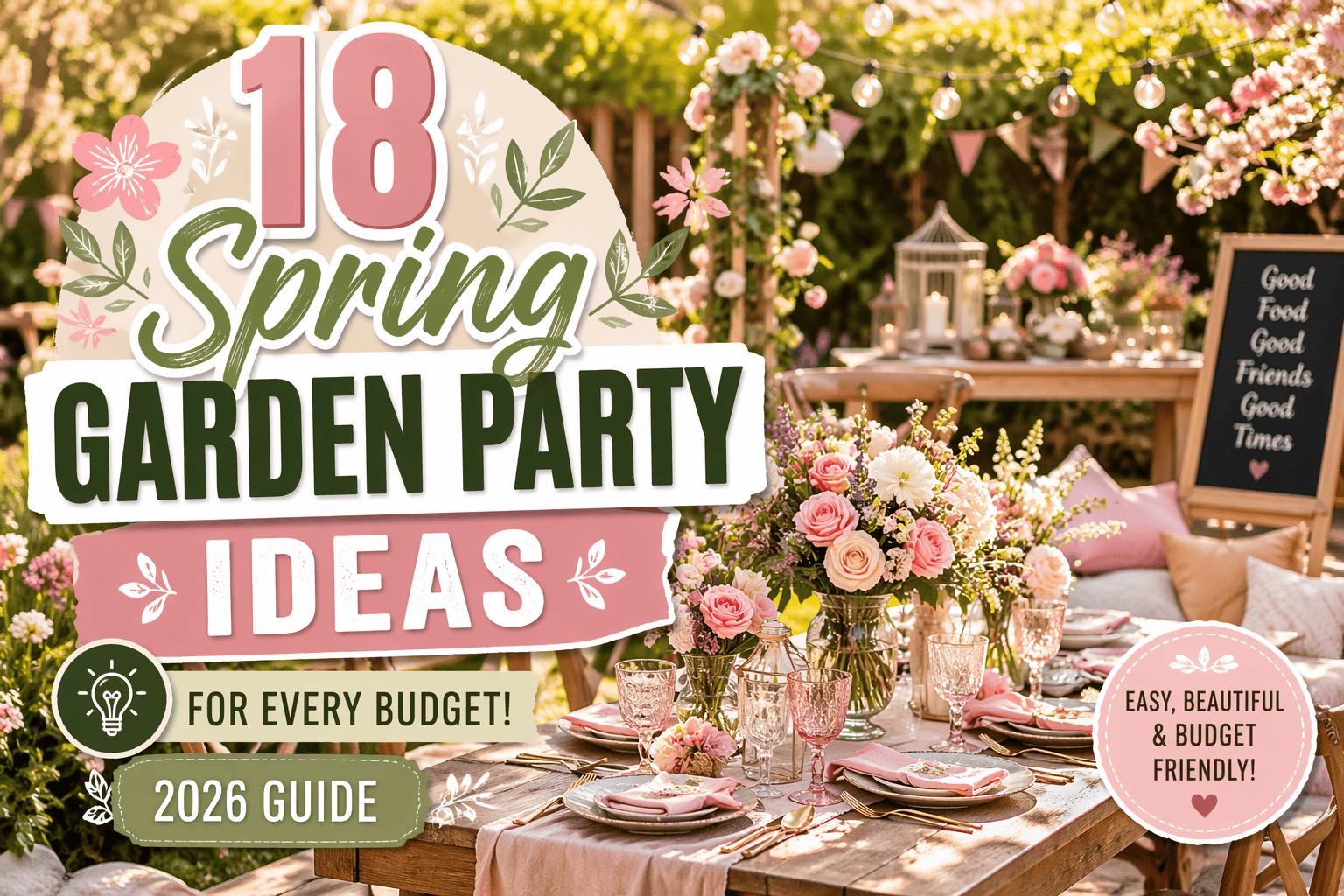 Beautiful spring garden party setup with floral decor and cozy seating for outdoor celebrations.