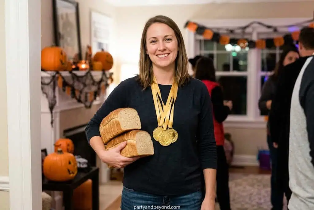breadwinner funny Halloween costume with medals and bread