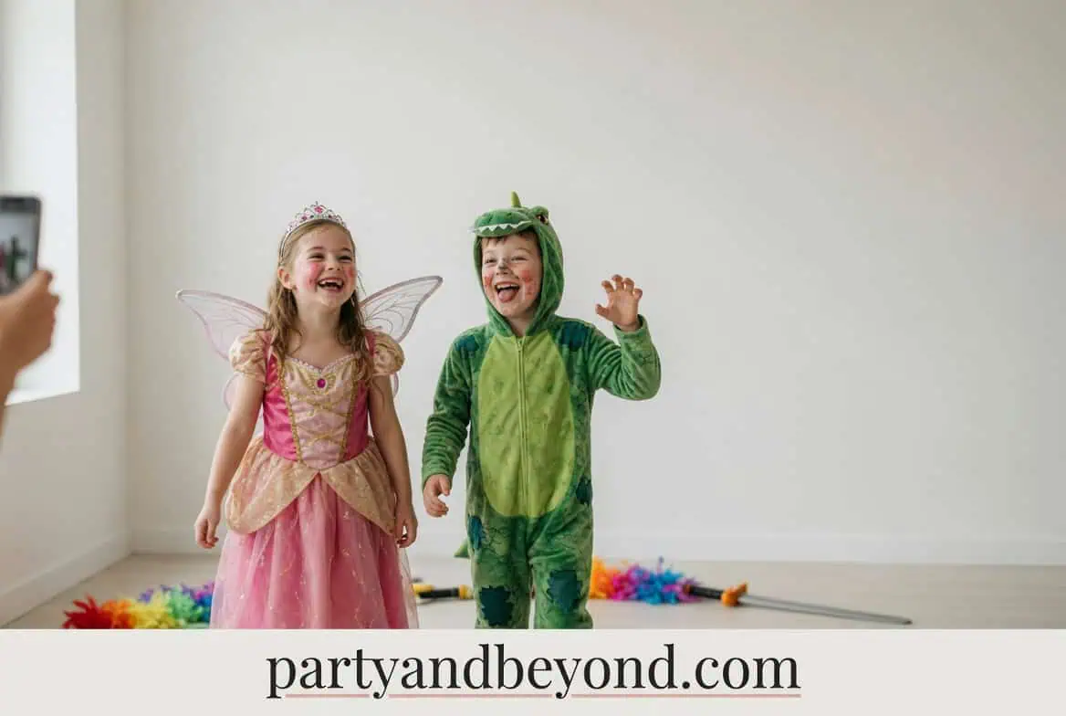 Kids fairy and dinosaur costumes for parties and events.