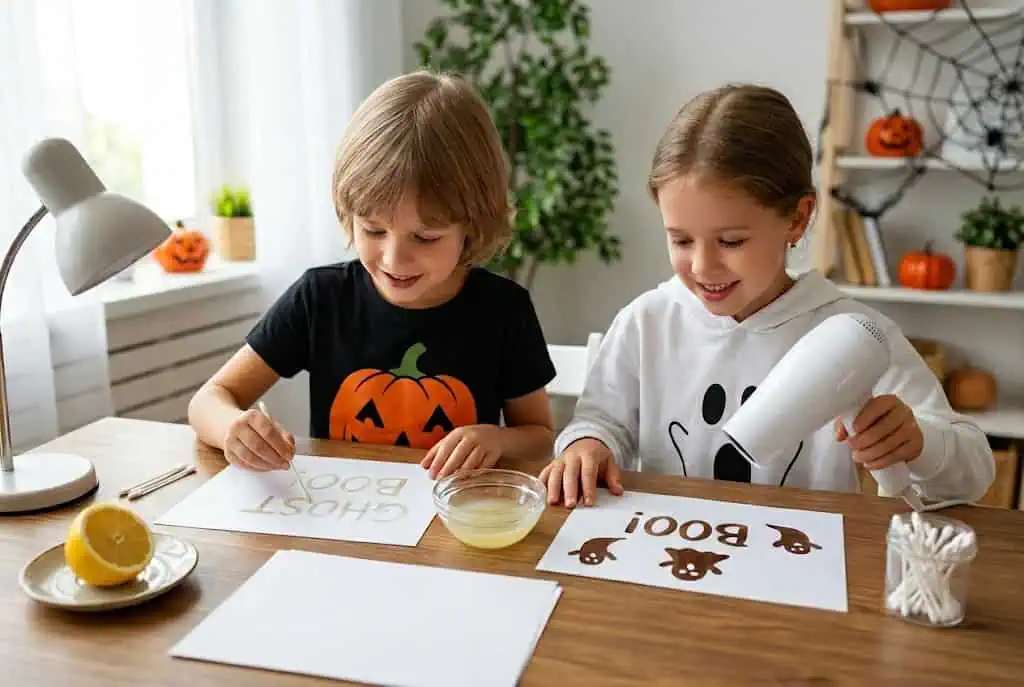 lemon juice invisible ink Halloween writing experiment