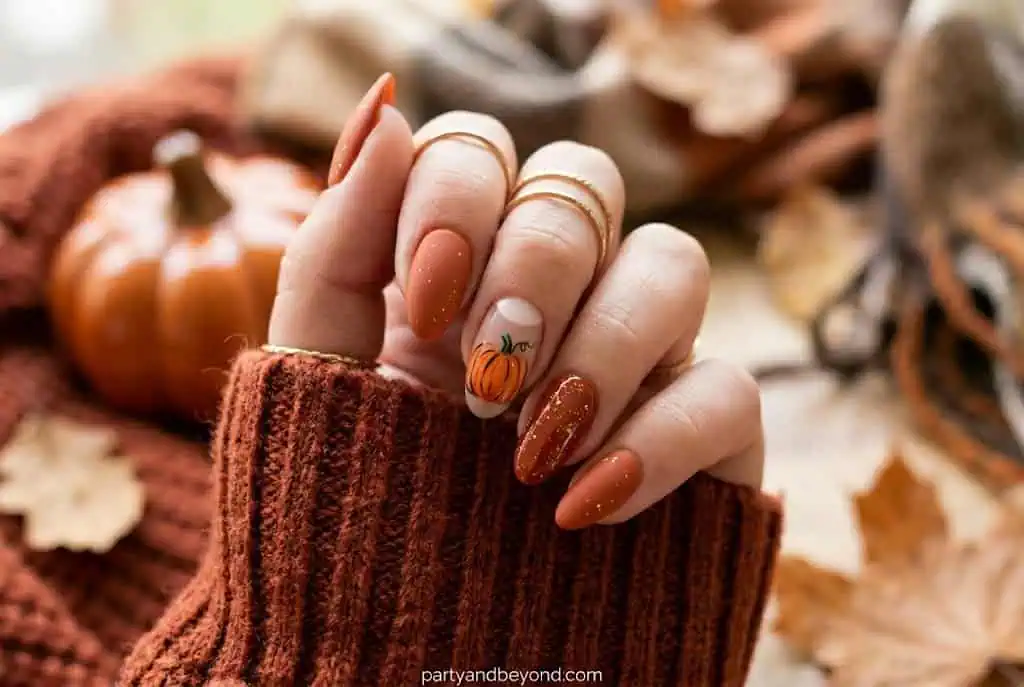 Minimalist negative space nail art featuring black pumpkin outline design.