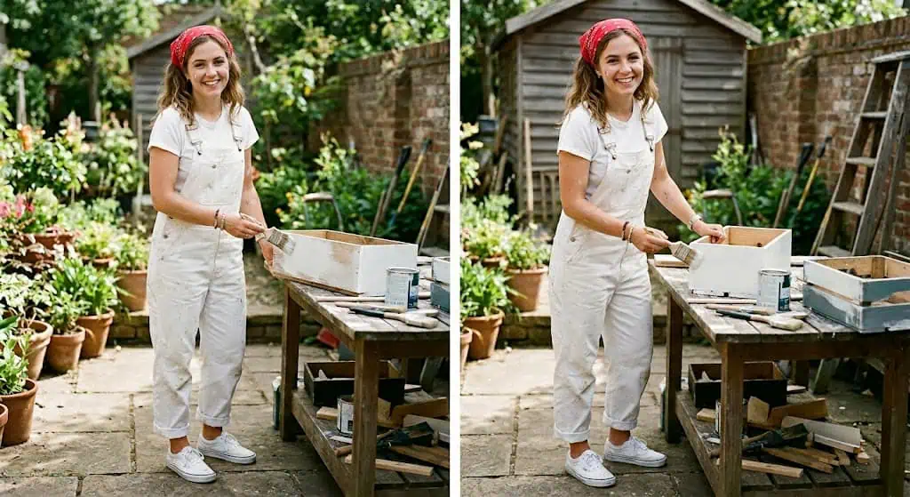 White denim overalls styled with red bandana and sneakers for fun summer outfit