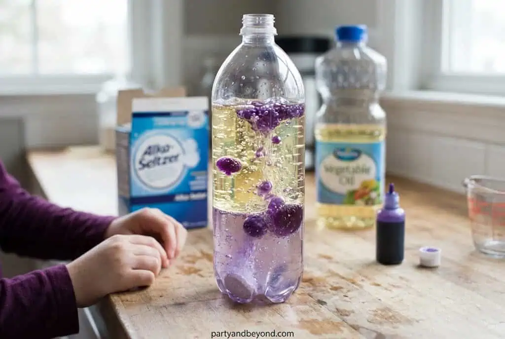 Halloween lava lamp science experiment oil water