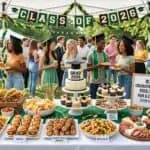 Best Graduation Party Food Ideas for a Crowd (2026 Guide) Diverse group of graduates celebrating at a graduation party with food and decorations.