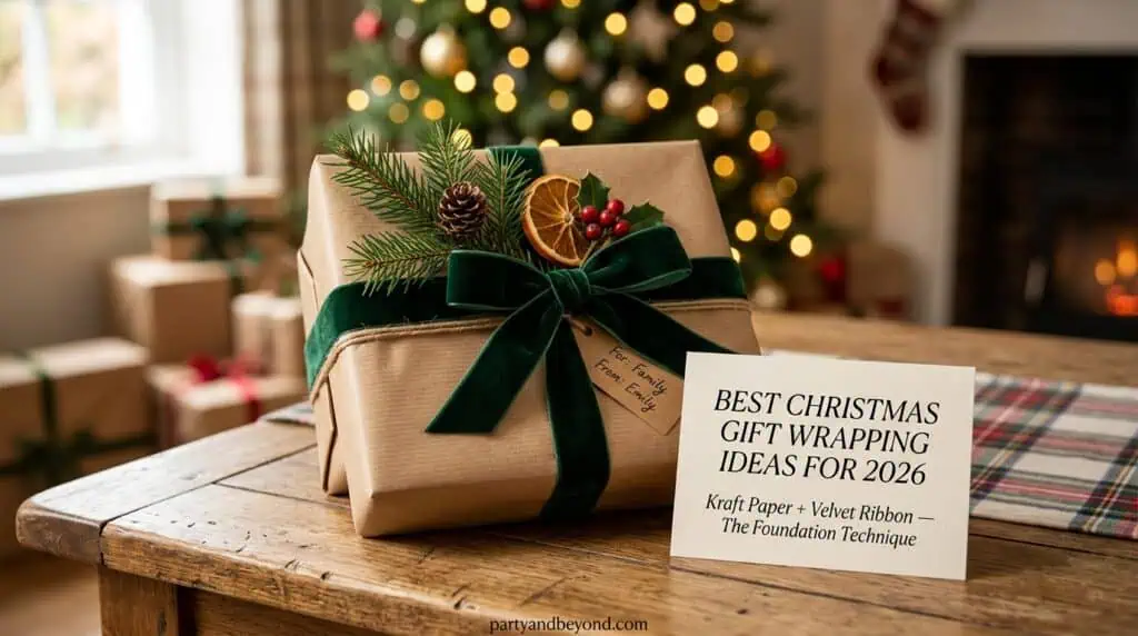 Handmade Christmas wrapping paper with painted gold stripes and star patterns on kraft paper