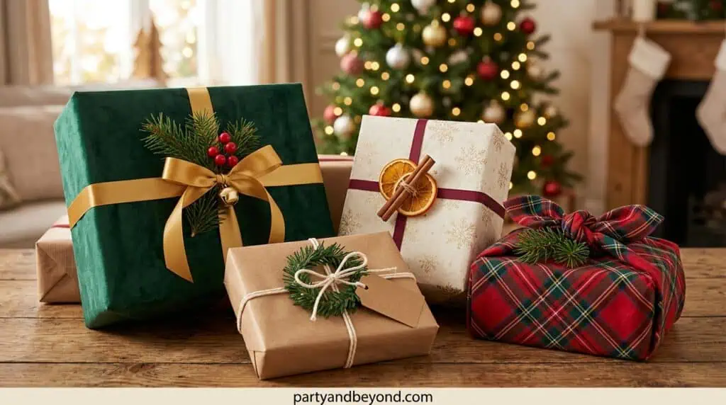 Christmas gift with a personalized photo gift tag attached using ribbon for a sentimental touch